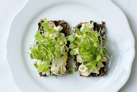 Calendula & Chive Egg Salad with Seed Bread and Arugula Greens