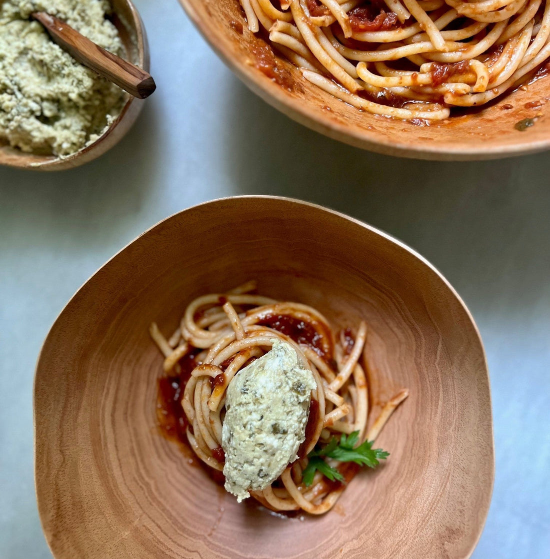 Bucatini all'Arrabiata with Herbed Ricotta - Bella Cucina