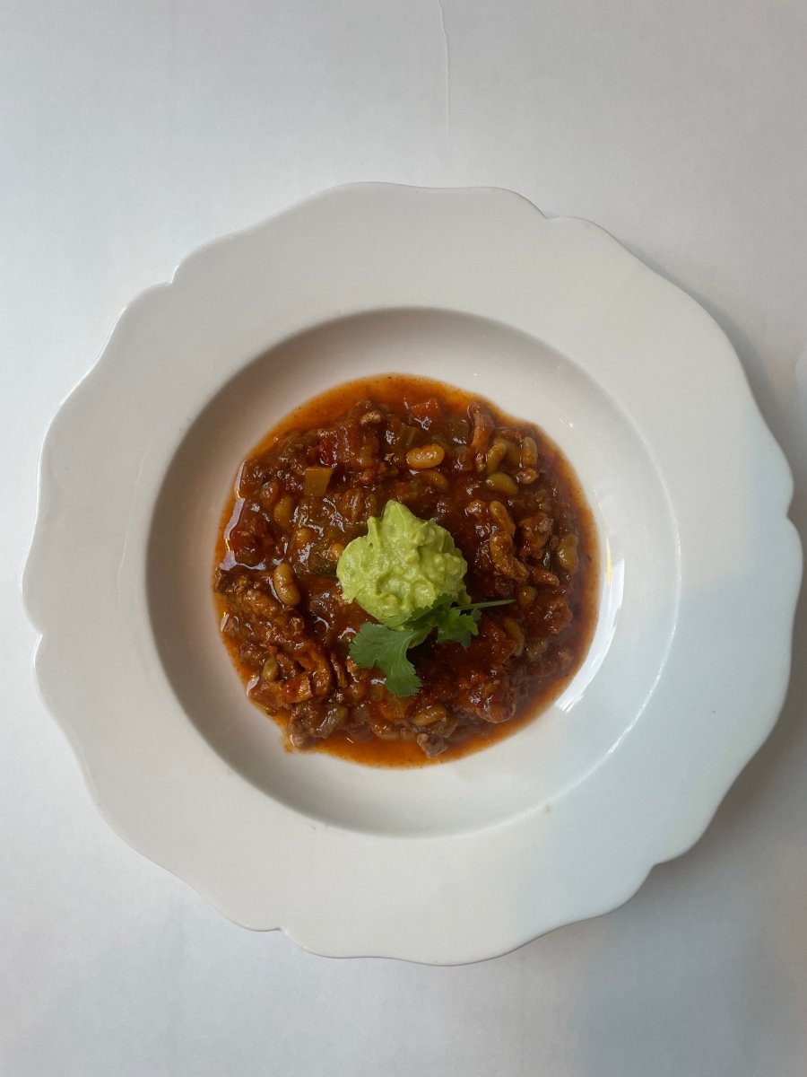 Chicken & Chorizo Chili with Avocado Crema - Bella Cucina