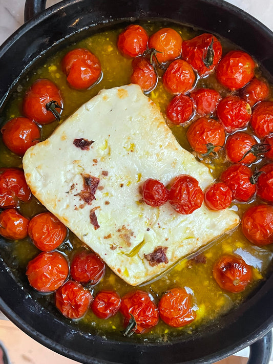 Rose & Pink Peppercorn Baked Feta With Piccolo Tomatoes - Bella Cucina
