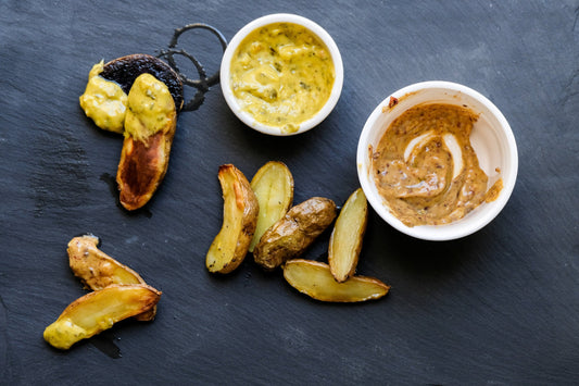 Wild Oregano & Sage Roasted Fingerling Potatoes with Olivada Aioli - Bella Cucina