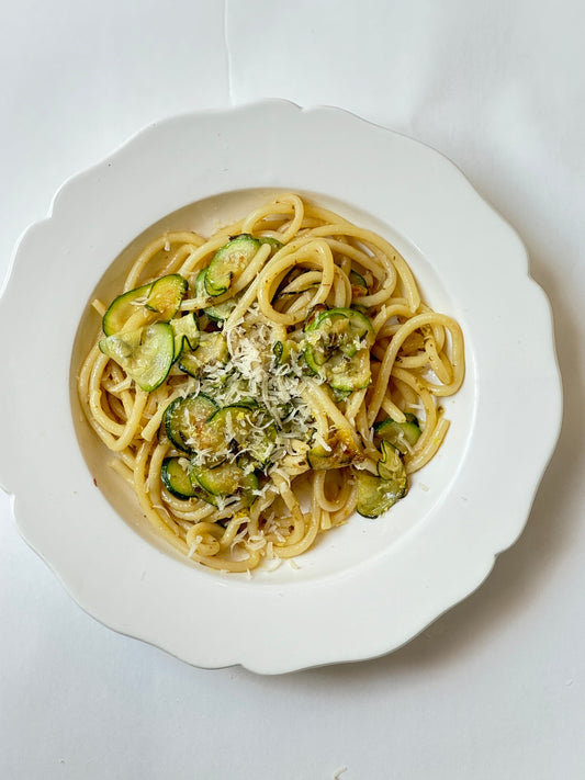 Zucchini and Fresh Basil Pesto Bucatini Pasta - Bella Cucina
