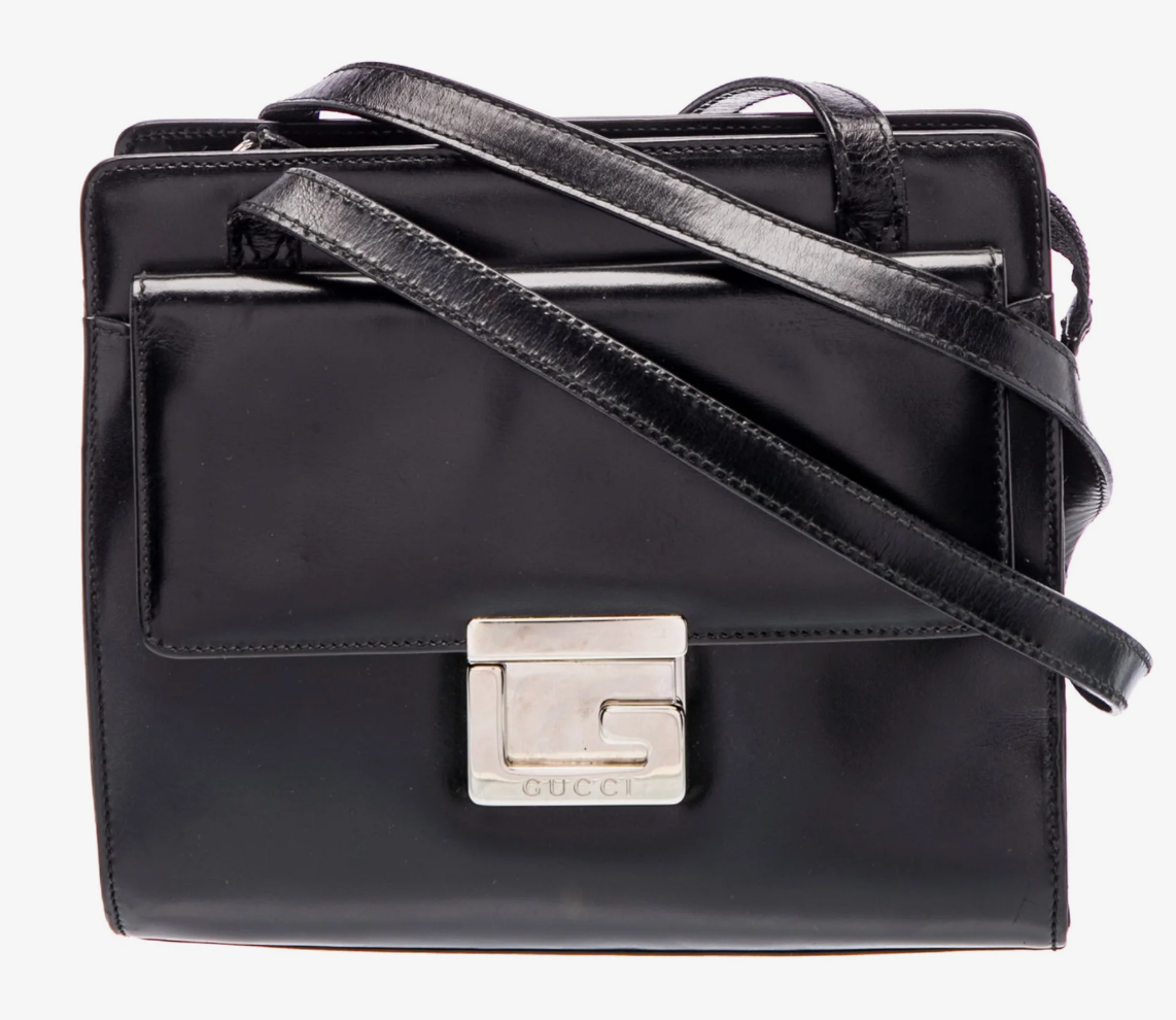 Vintage Gucci Black Leather Top Purse with Silver G hardware (Copy)