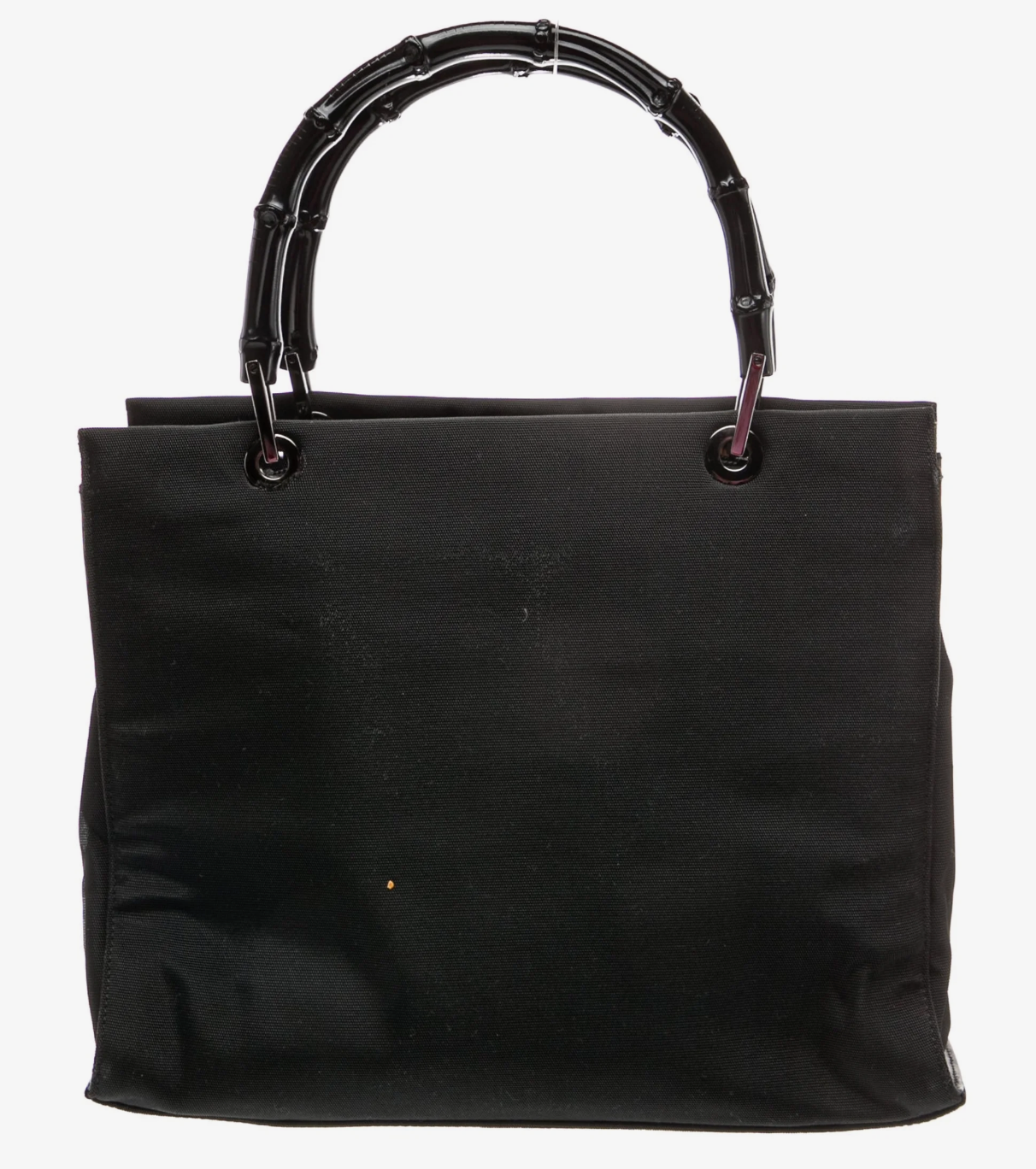 Vintage Gucci Black Bamboo Nylon Handbag with Silver hardware