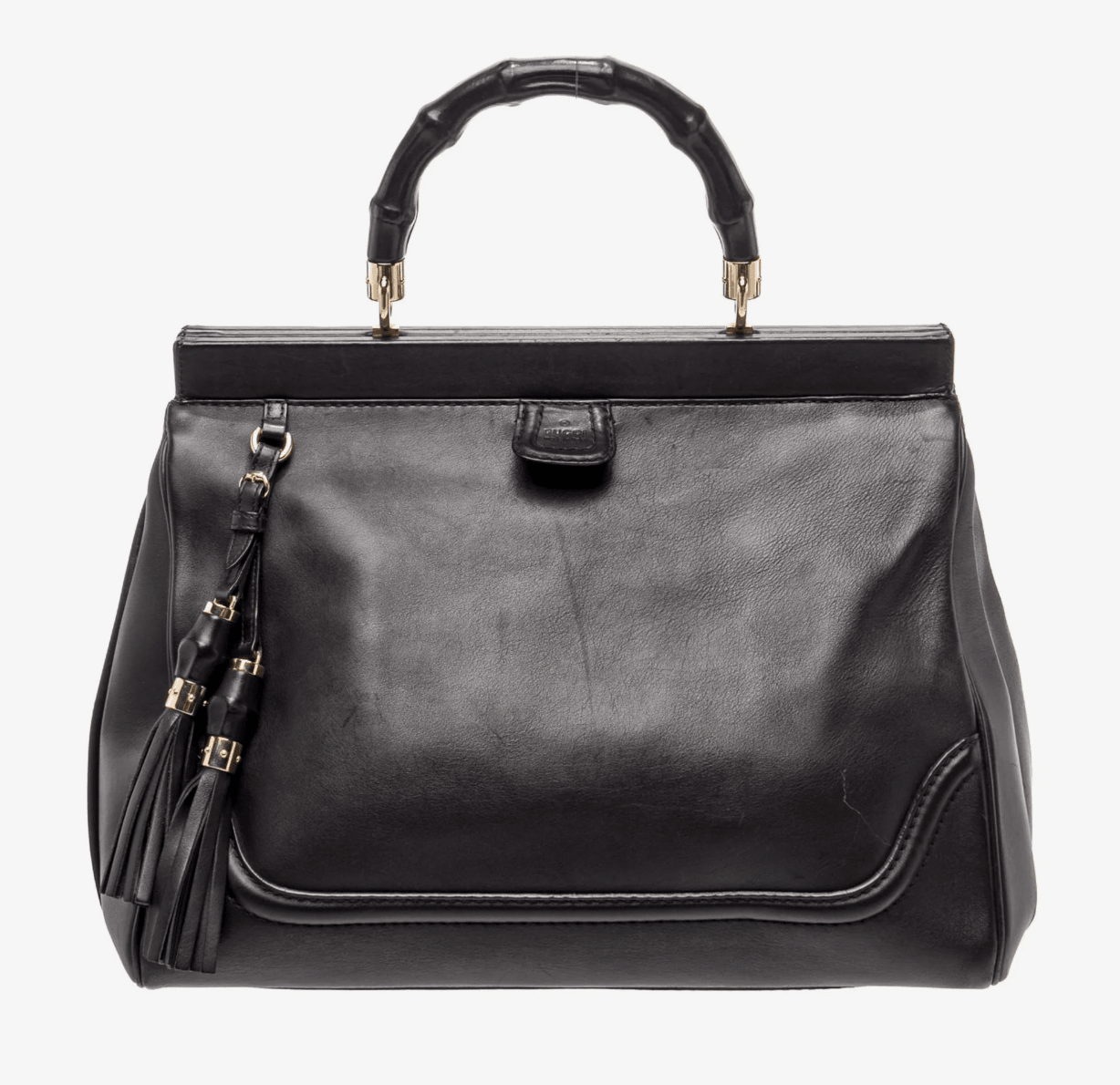 Clothing | Vintage Gucci Black Leather Bamboo Handle Tote with gold hardware and tassels by Bella Cucina – clothing