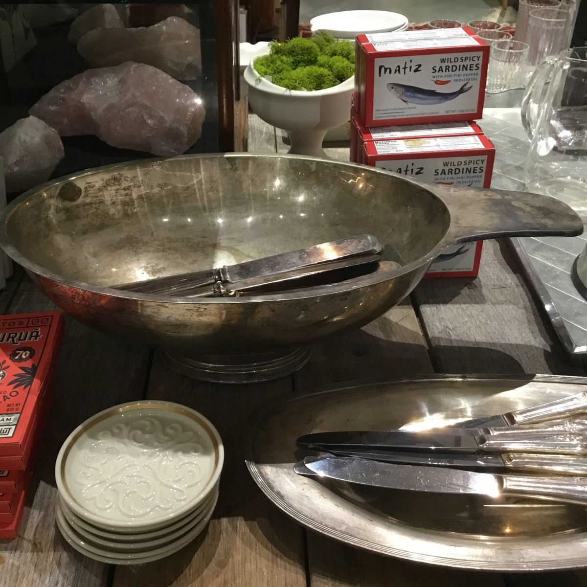 For the Table: Silver Serving Bowl with Handle by Bella Cucina – For the Table: Serveware