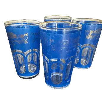 Glassware: Vintage Italian Cobalt Blue and Gold Gilt Glasses | Set of 4 by Bella Cucina – For the table: Glasses
