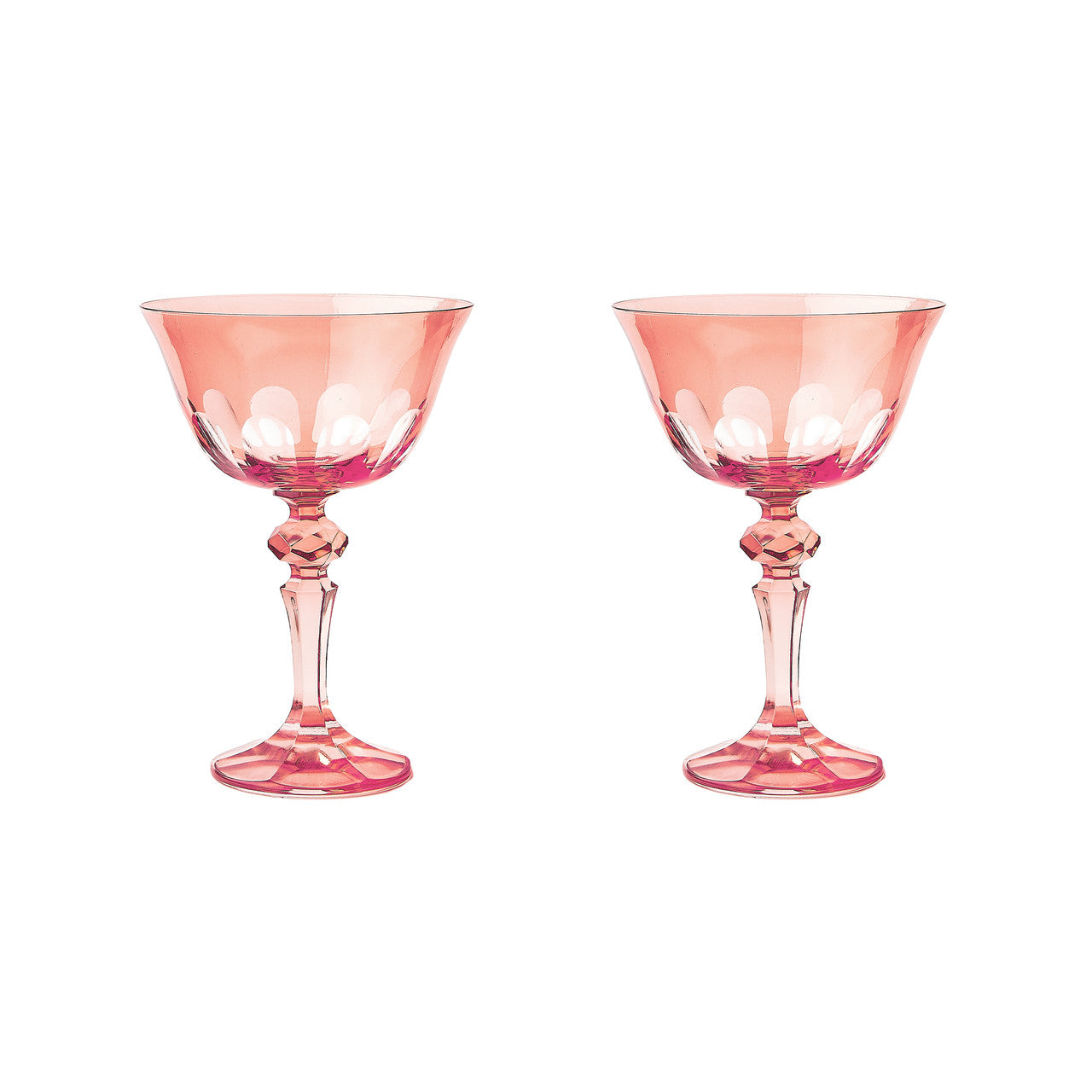 Rialto Glass Coupe Set in Kitten – A delicate blush-hued, hand-blown glassware set, perfect for champagne, cocktails, or desserts.