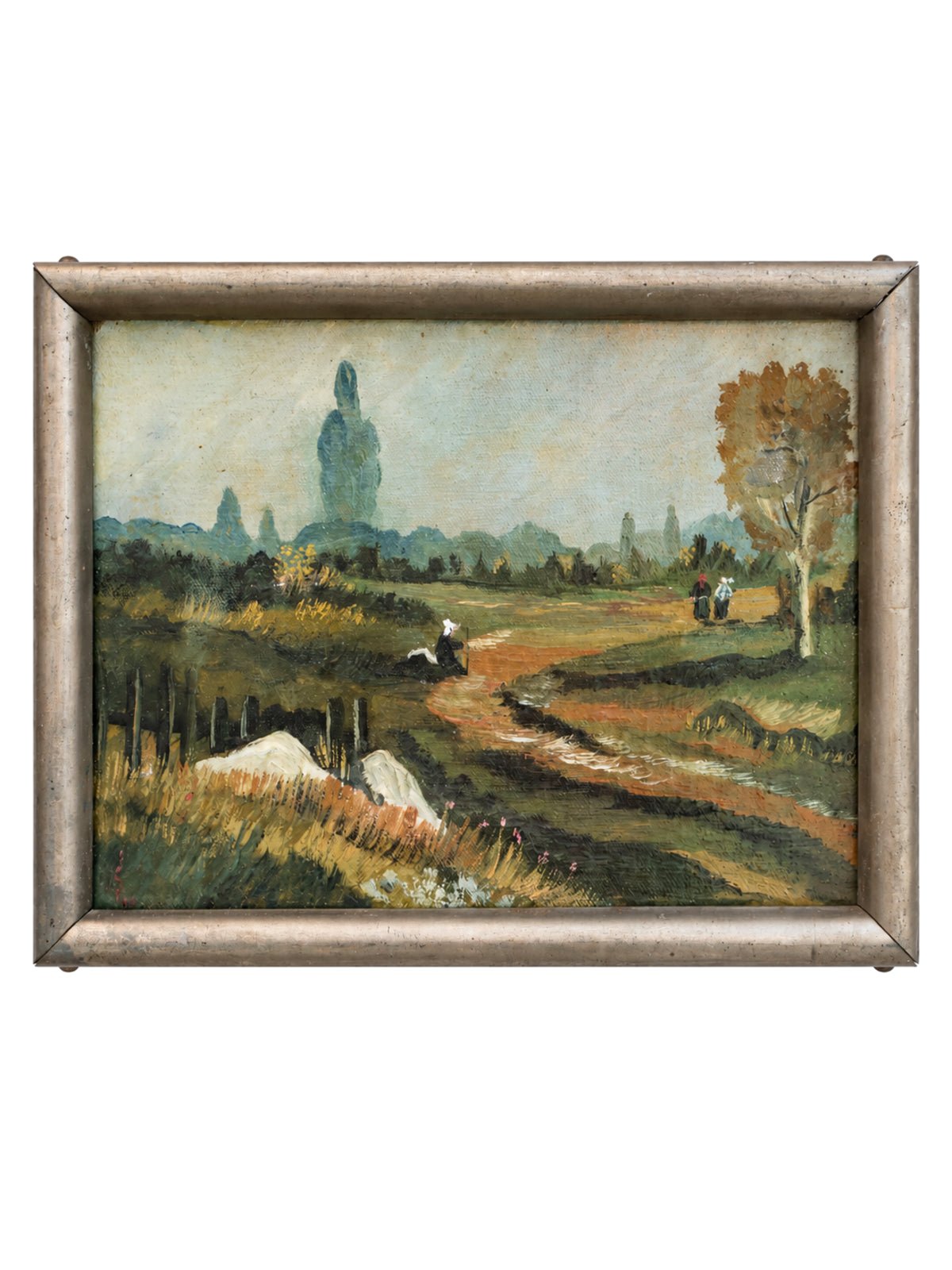 Vintage Art: Oil Painting Landscape with Wood Frame by Bella Cucina – Vintage Art