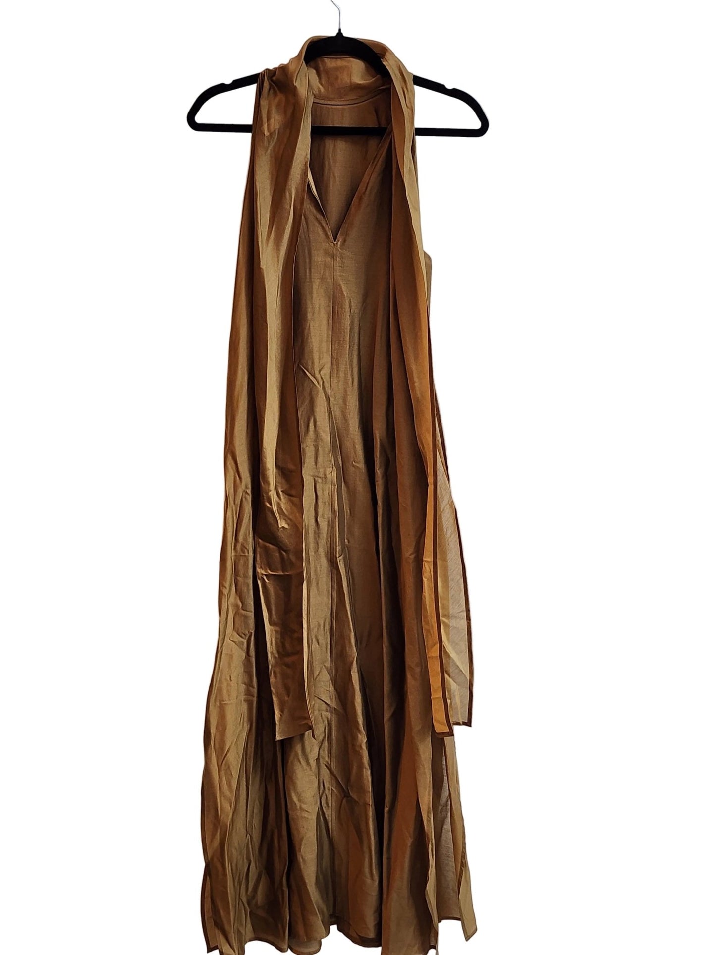 Vintage Clothing: Silk Brown Maxi Dress with Scarf by Bella Cucina –