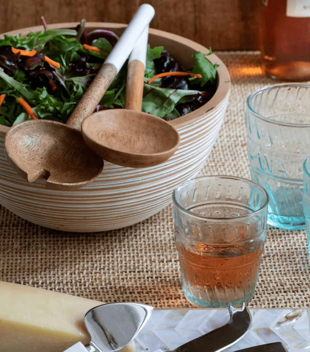 White Striped Mango Wood Bowl by Bella Cucina – serving bowl