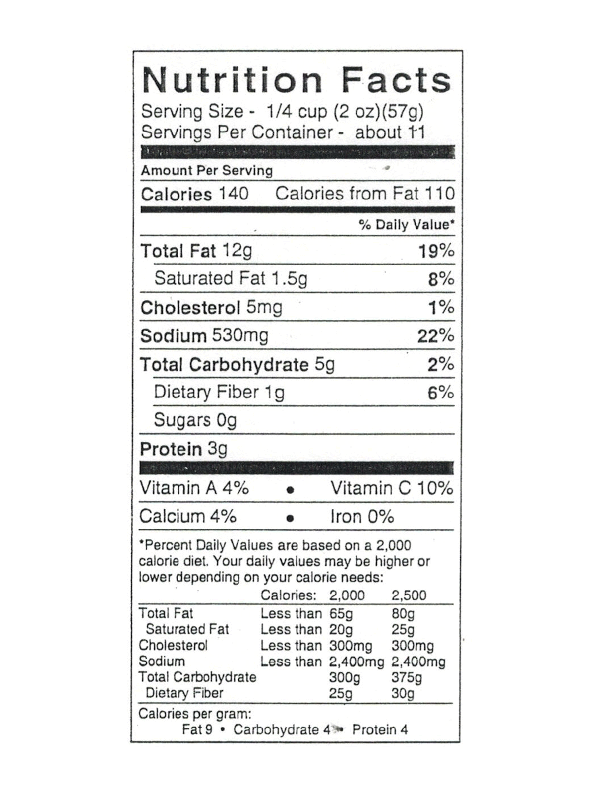 Nutrition facts label for Bella Cucina Artichoke Lemon Pesto Grande, showing calories, fat, sodium, protein, and vitamin content.