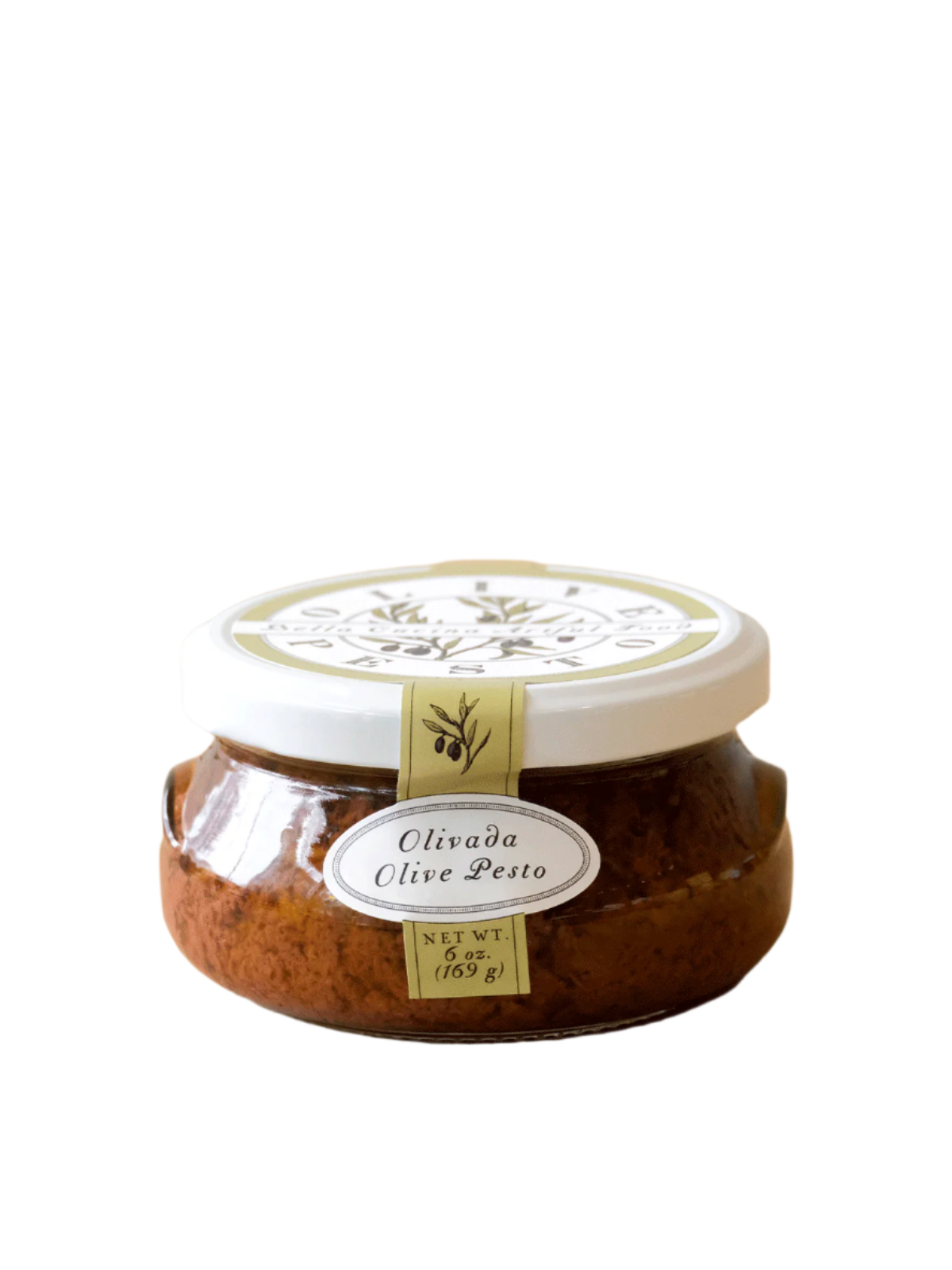 Bella Cucina Olivada Olive Pesto – a rich, savory spread made with black and green olives, perfect for crostini, pasta, and gourmet appetizers.