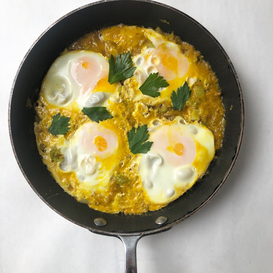 Golden Pepper Basted Eggs with Calendula & Chive Recipe - Bella Cucina