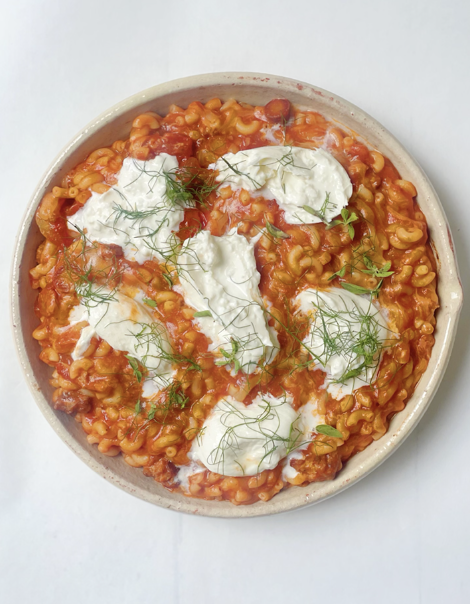 Fennel Sausage and Piccolo Pomodoro Baked Pasta with Burrata