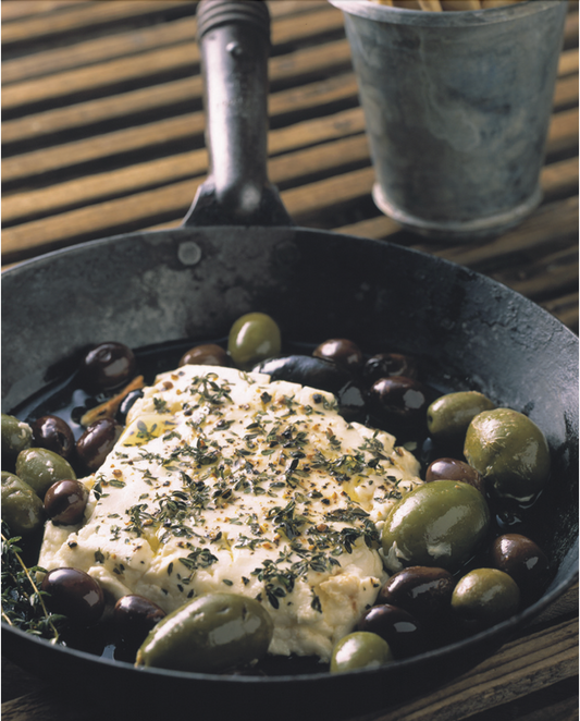 Baked Haloumi Cheese with Herbed Olives