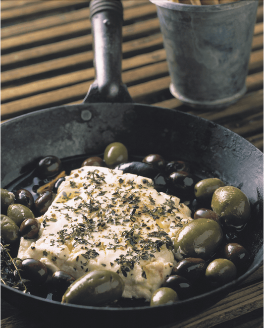 Baked Haloumi Cheese with Herbed Olives - Bella Cucina