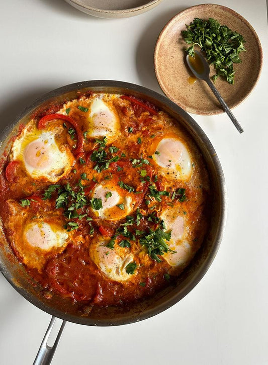 Baked Organic Eggs with Sugo a la Peperonata - Bella Cucina