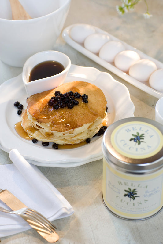 Blueberry Buttermilk Pancakes with Meyer Lemon Cream Syrup - Bella Cucina