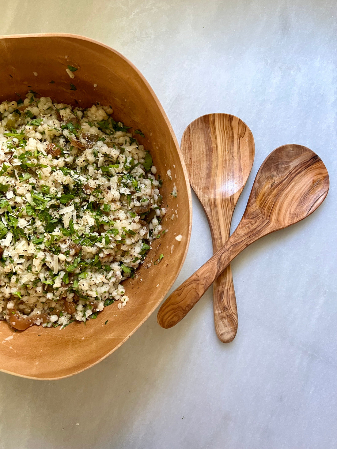 Pearl Pasta Salad with Caramelized Onion Antipasti & Olives - Bella Cucina