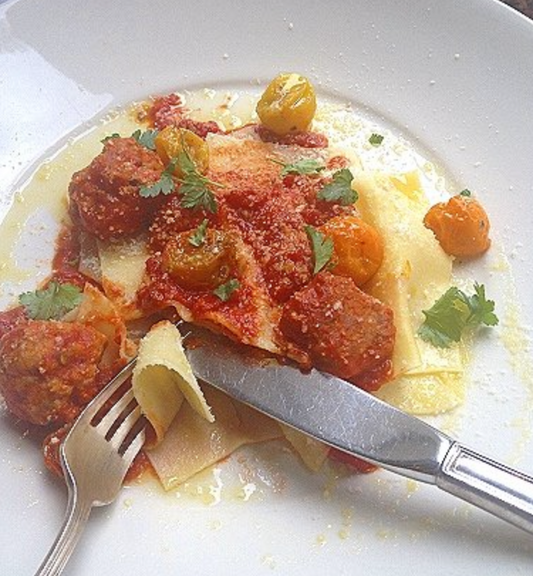 Handkerchief Pasta with Pork & Fennel Polpettini