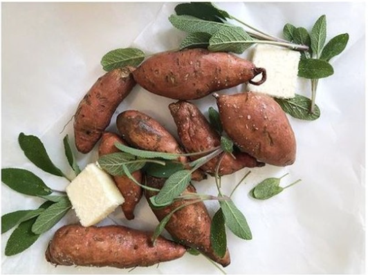 Roasted Sweet Potatoes with Sage