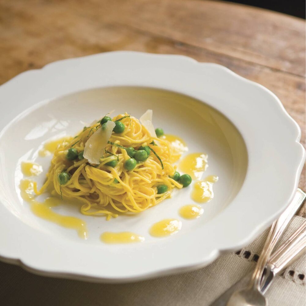 Tagliatelle with Spring Peas and Preserved Lemon Cream - Bella Cucina