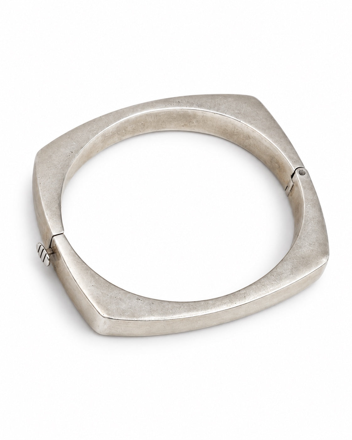 Vintage sterling silver cuff bracelet, angled view, at Bella Cucina
