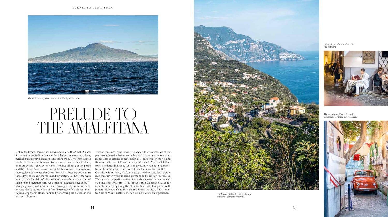 Magazine layout with scenic views of coastal landscapes and a street scene.