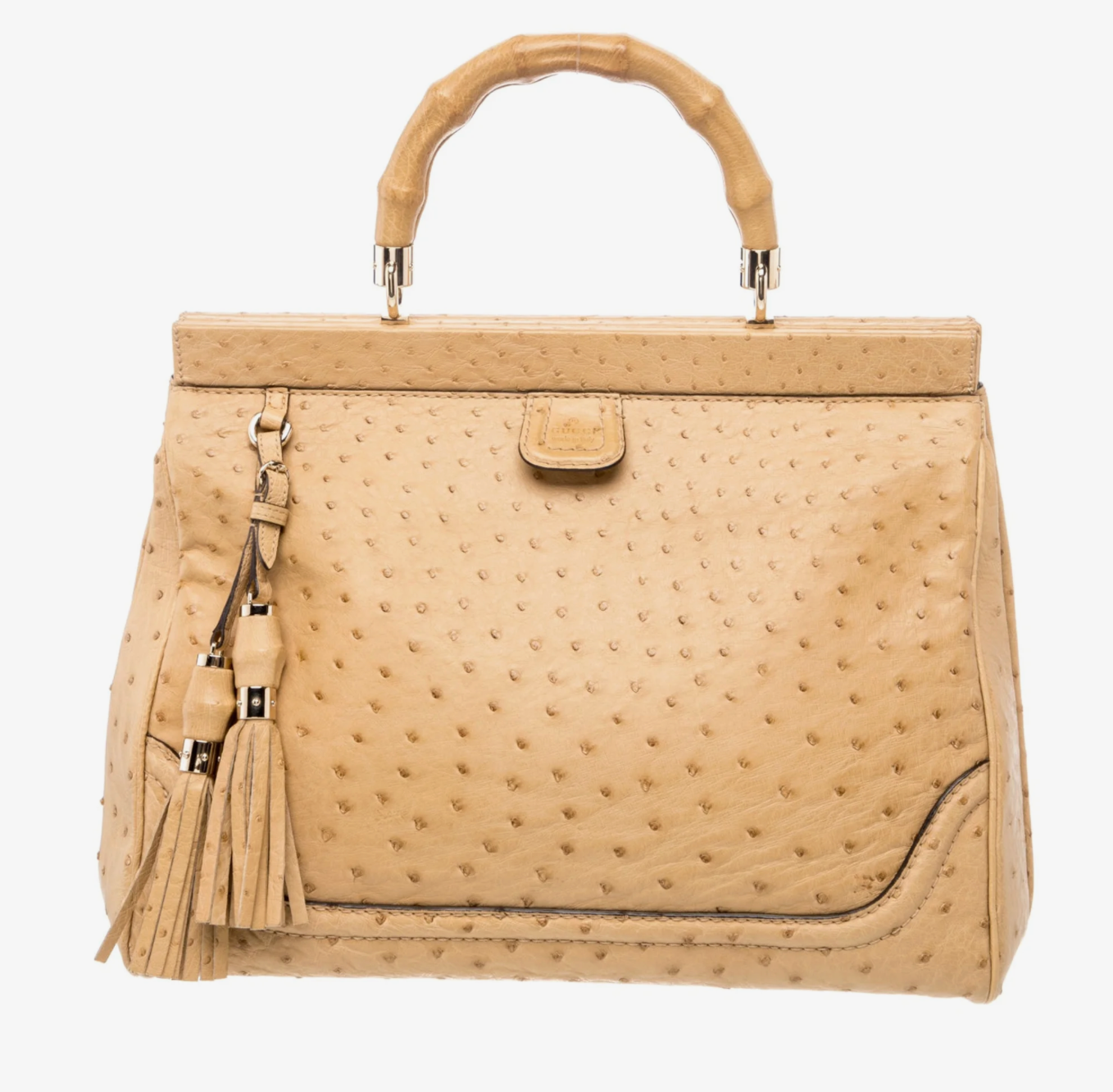 Clothing | Vintage Gucci Ostrich Bamboo Handle Tote with silver hardware and tassels 
