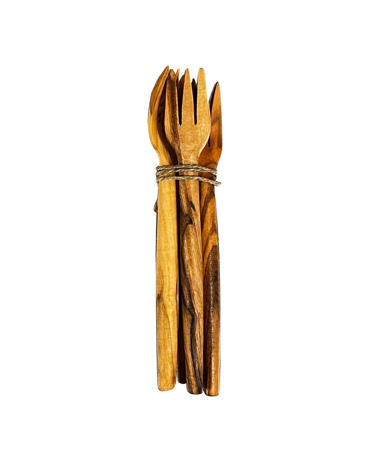 Olive wood mini forks with natural honey and brown grain at Bella Cucina in Atlanta