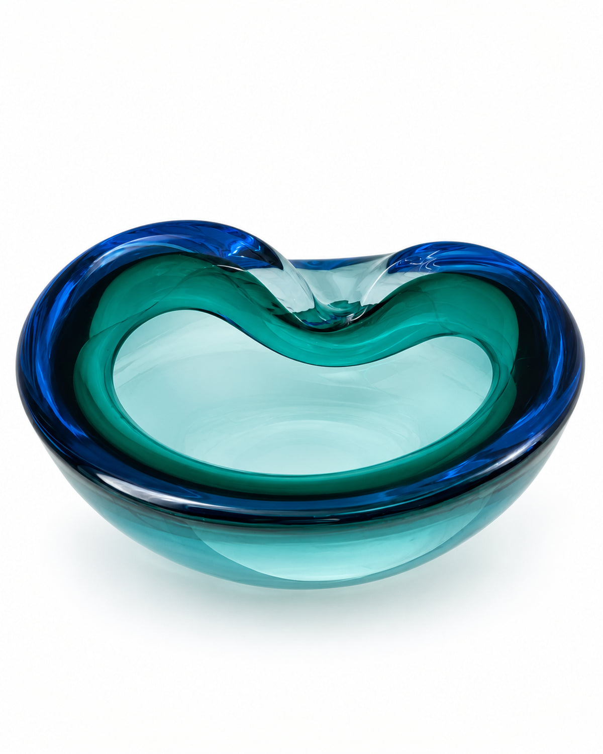 Vintage midcentury Murano sommerso glass geode bowl in blue with a folded edge at Bella Cucina in Atlanta, view 2