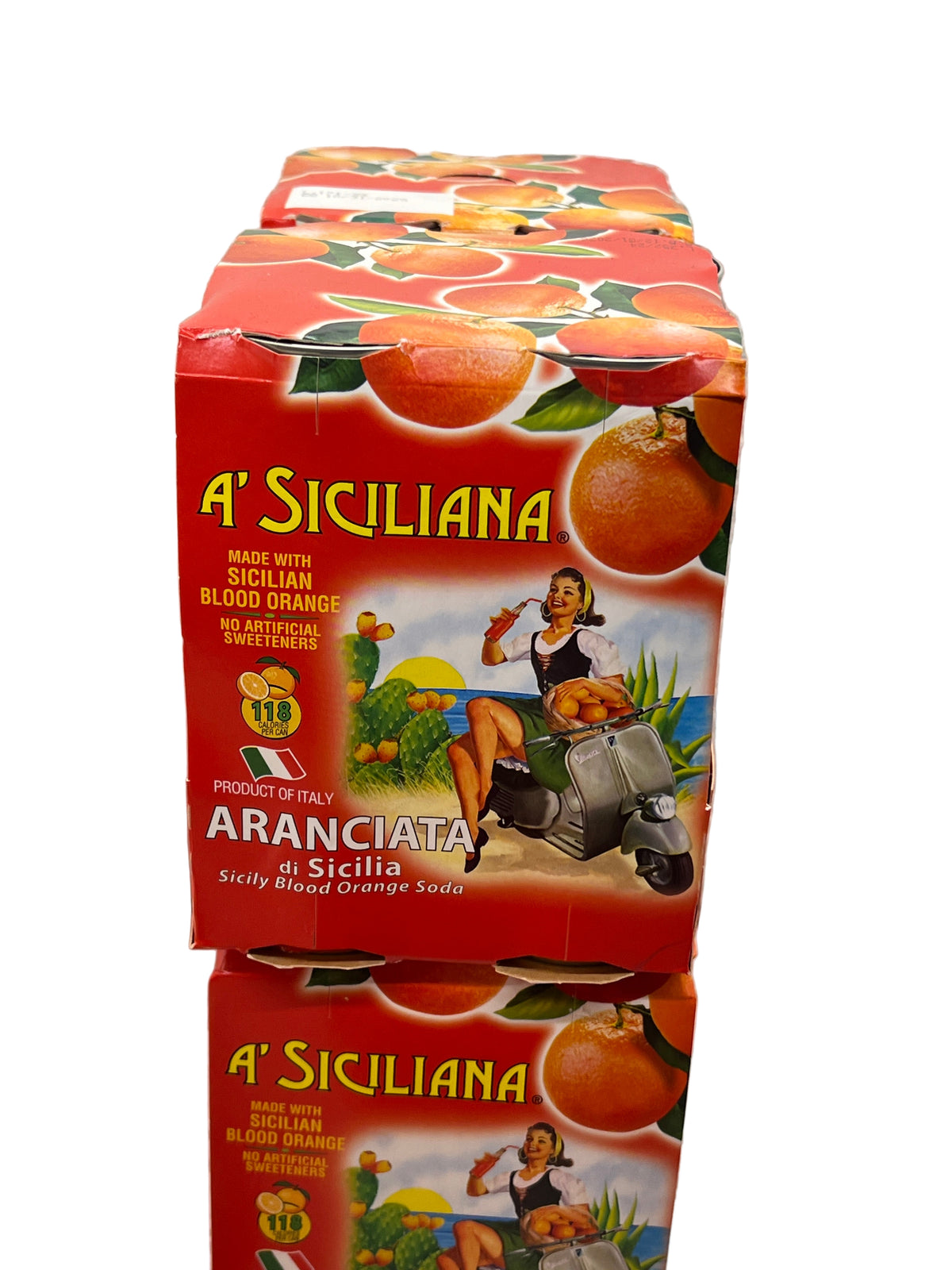 A' Siciliana blood orange soda packaging with oranges at Bella Cucina in Atlanta