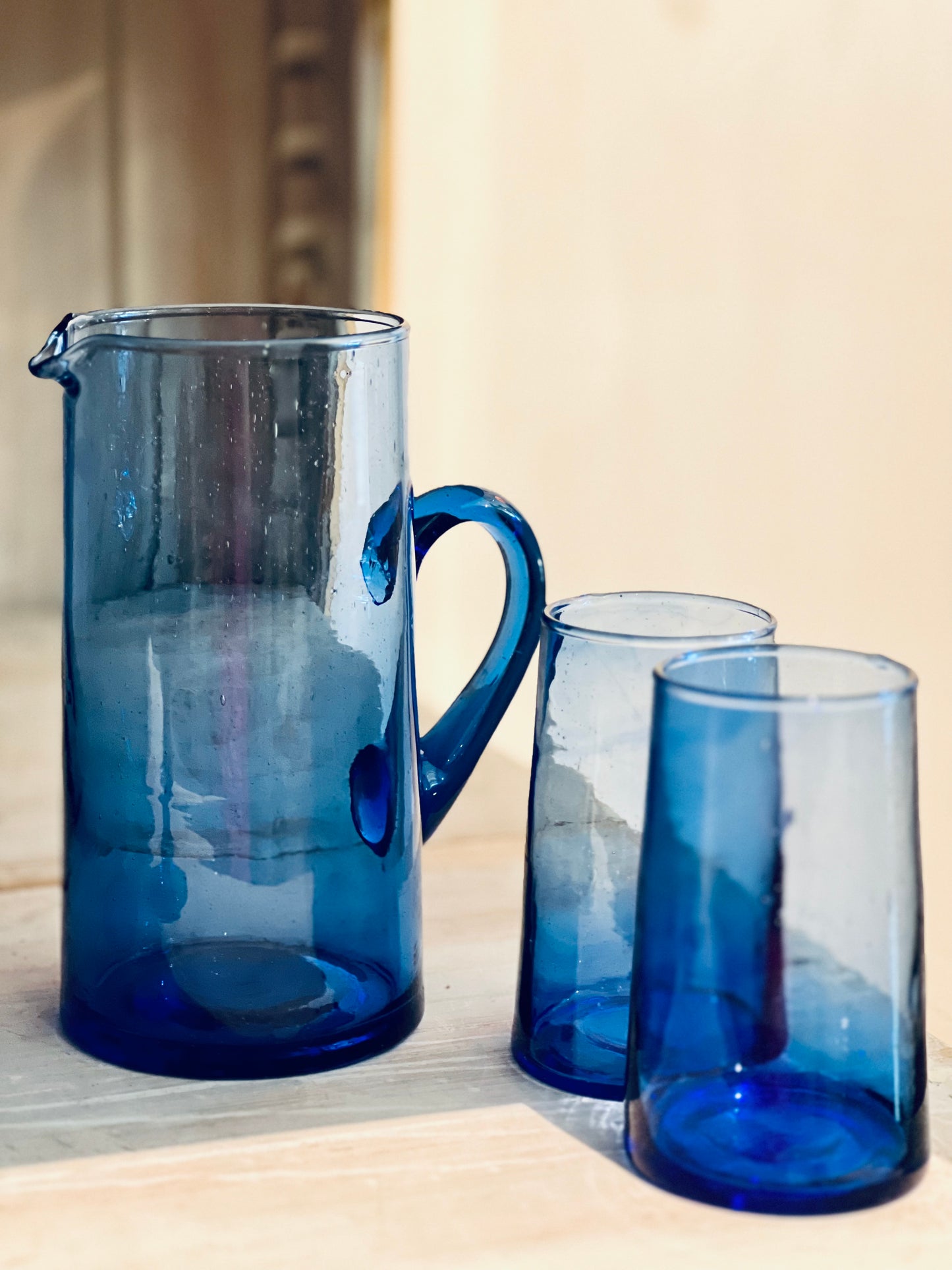 Blue Moroccan Glasses (set of 4 ) and Pitcher