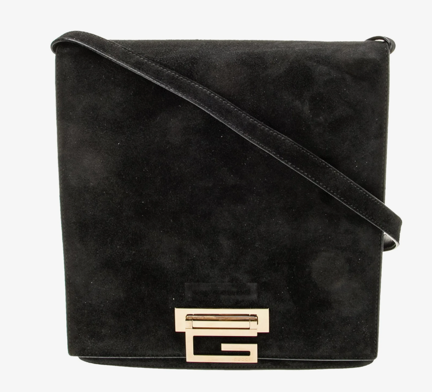 Vintage Gucci Black Suede Leather Top Handle Purse with Gold G hardware