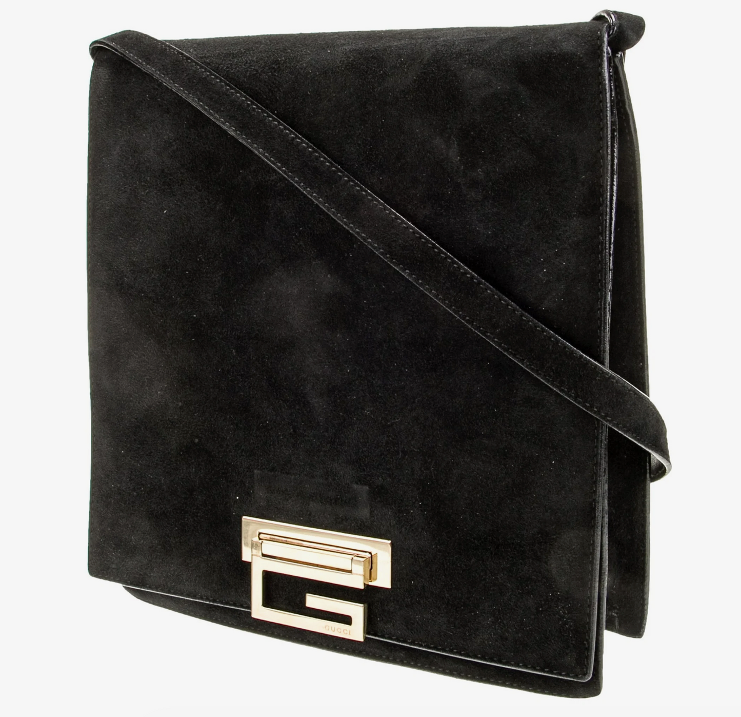 Vintage Gucci Black Suede Leather Top Handle Purse with Gold G hardware