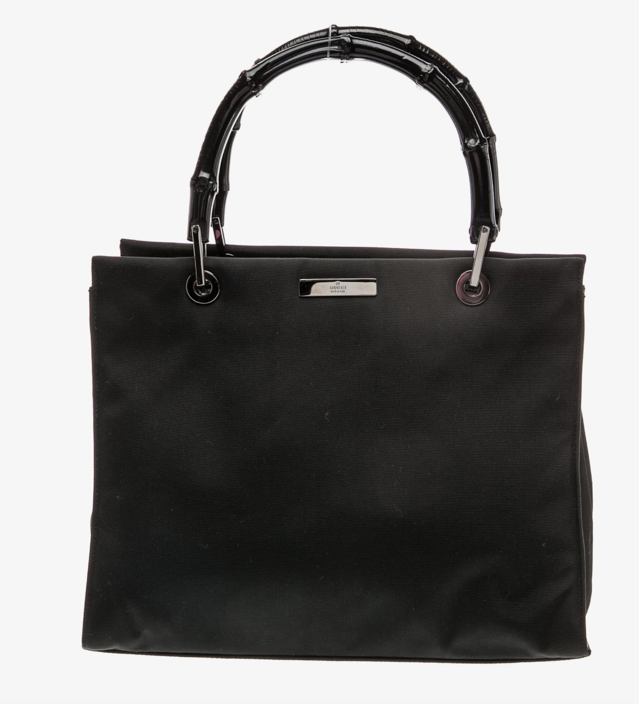 Vintage Gucci Black Bamboo Nylon Handbag with Silver hardware