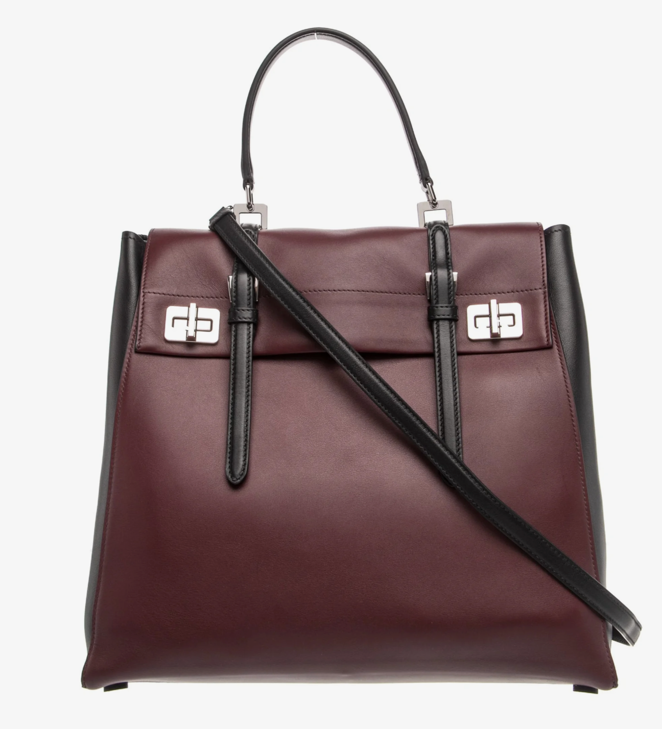 Clothing | Vintage Prada Black and Burgundy Tote with Silver Clasp Hardware