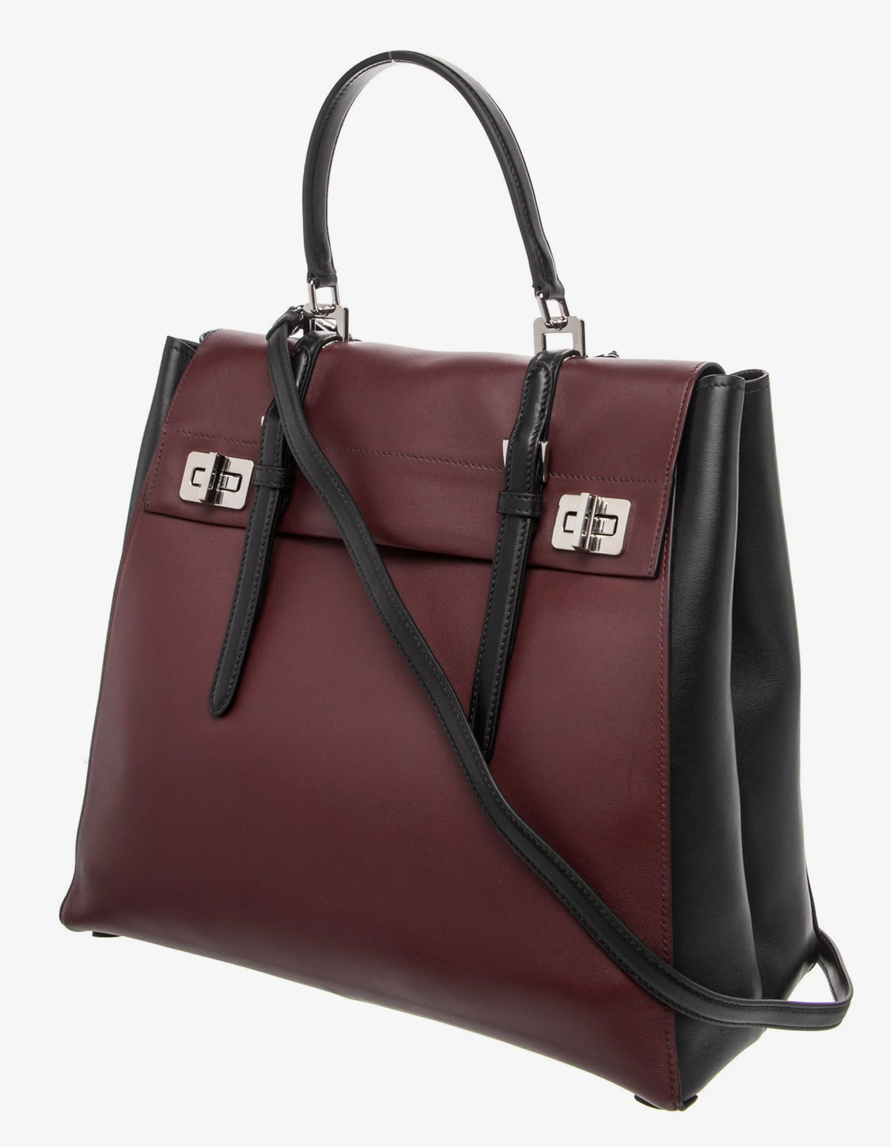 Clothing | Vintage Prada Black and Burgundy Tote with Silver Clasp Hardware