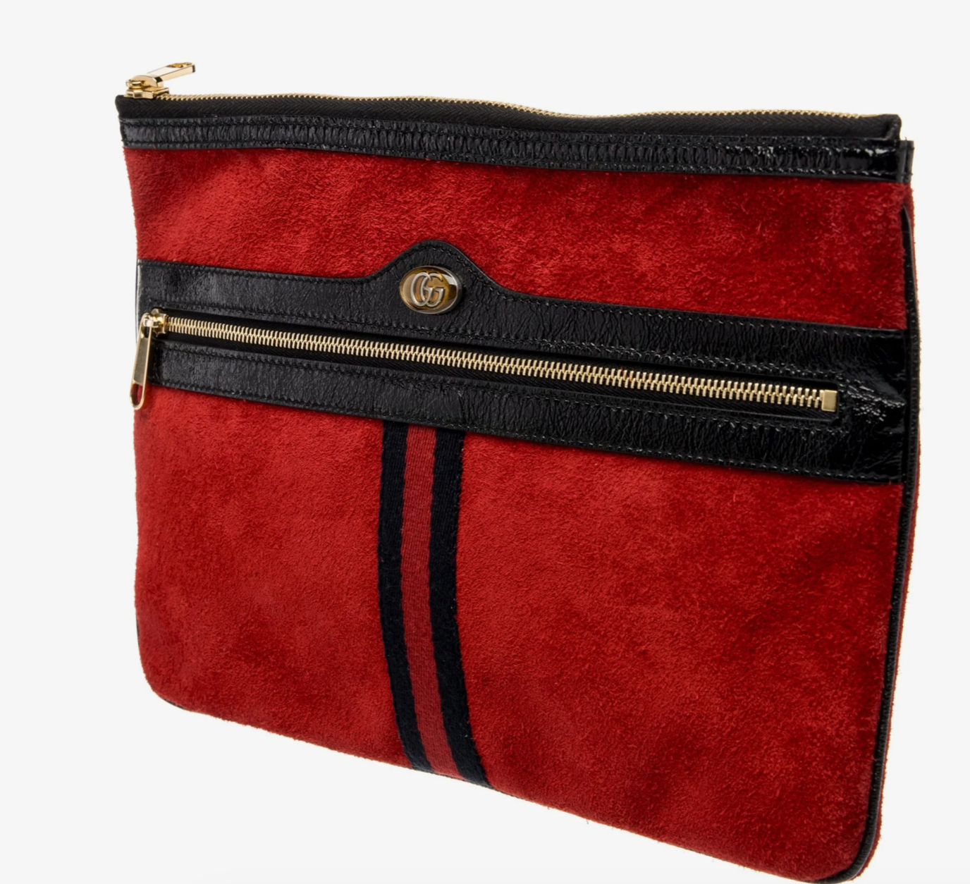 Vintage Gucci Red Suede and Black Leather Portfolio Clutch
