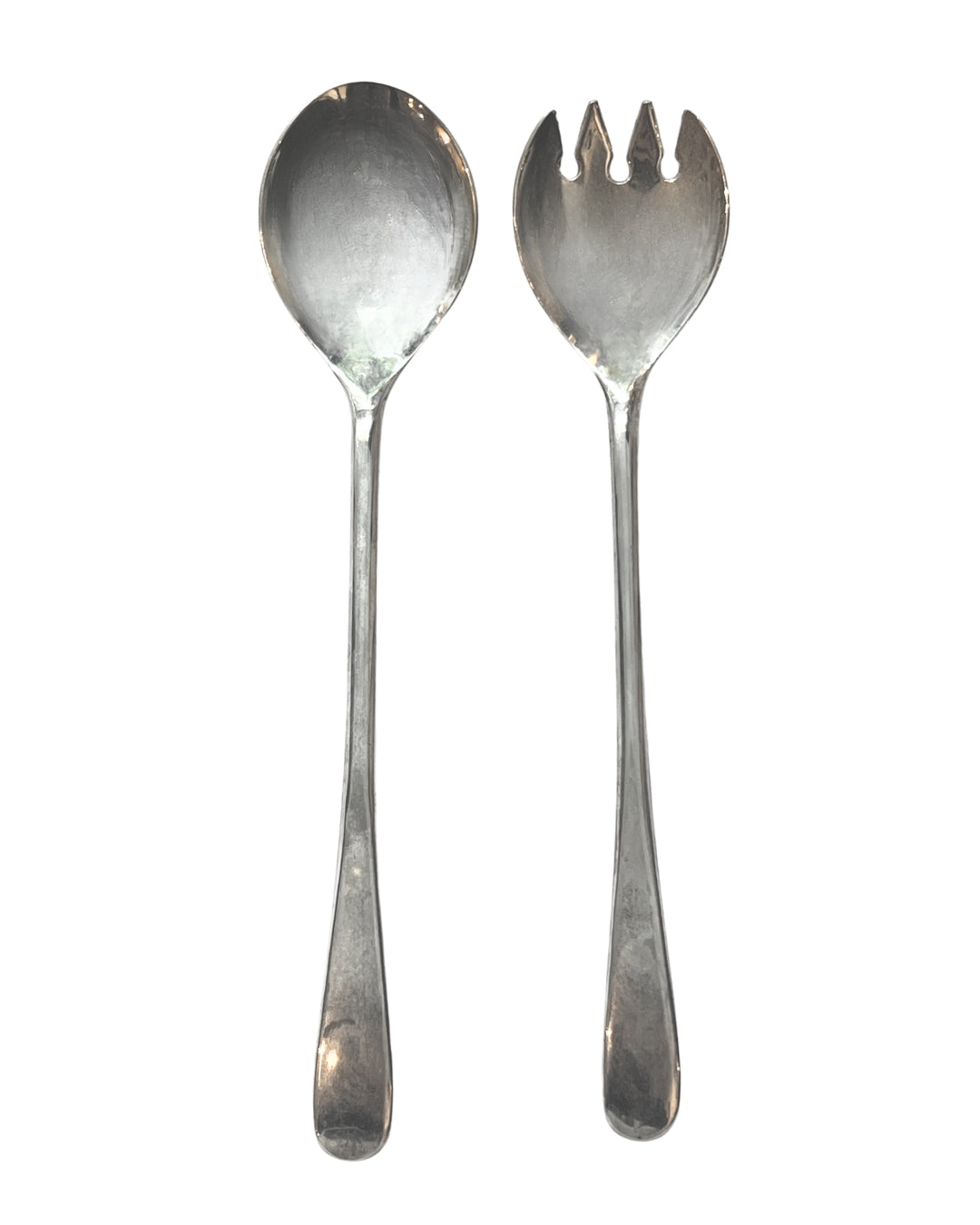 Silver spoon and fork set on a white background