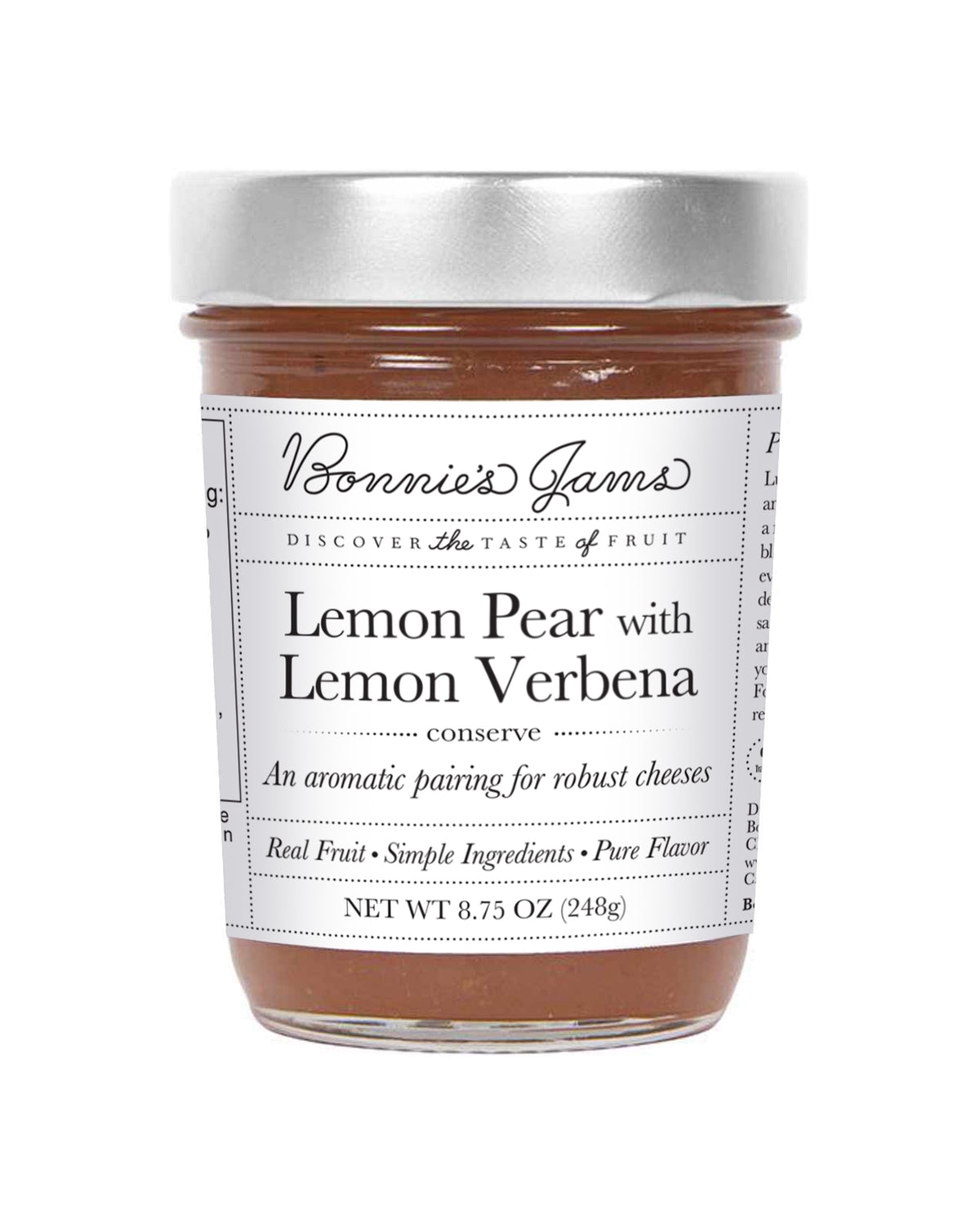 Bonnie's Jams Lemon Pear with Lemon Verbena jar, 8.75 oz, at Bella Cucina in Atlanta