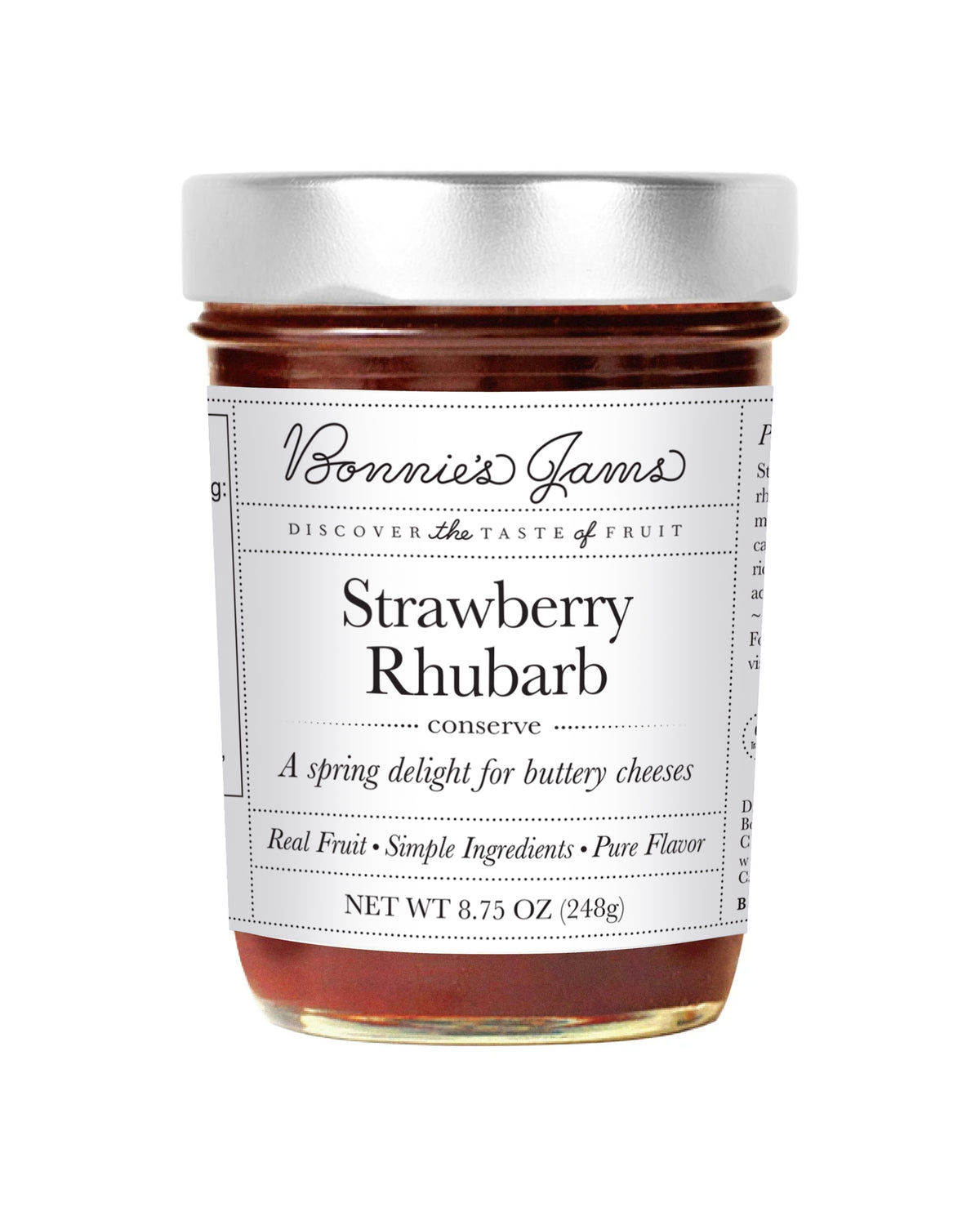Bonnie's Jams Strawberry Rhubarb jar, 8.75 oz, at Bella Cucina in Atlanta