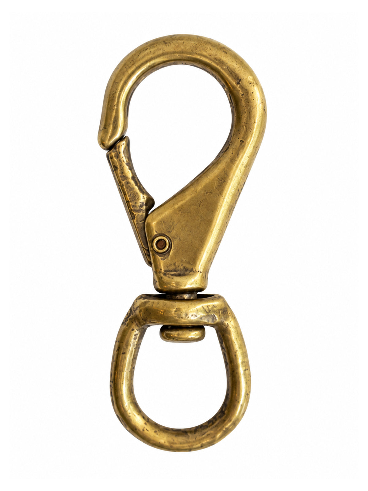 A single brass-colored metal swivel snap hook with a ring attachment, shown on a plain white background.