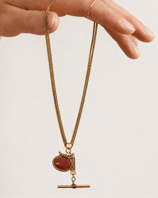 Jewelry: Carnelian Italian Intaglio Gold Necklace