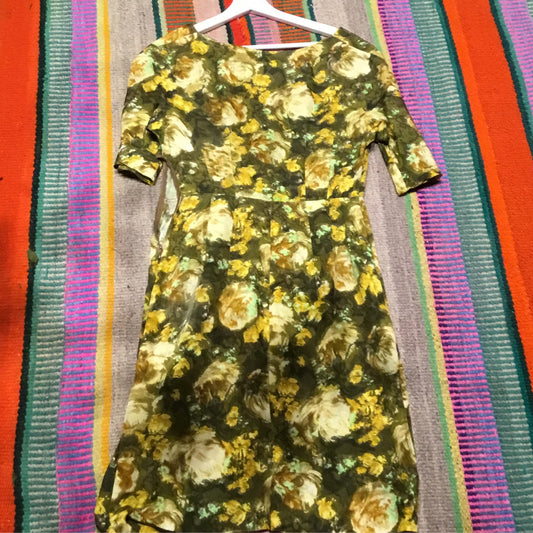 Clothing: Vintage green and yellow silk Dress by Bella Cucina –