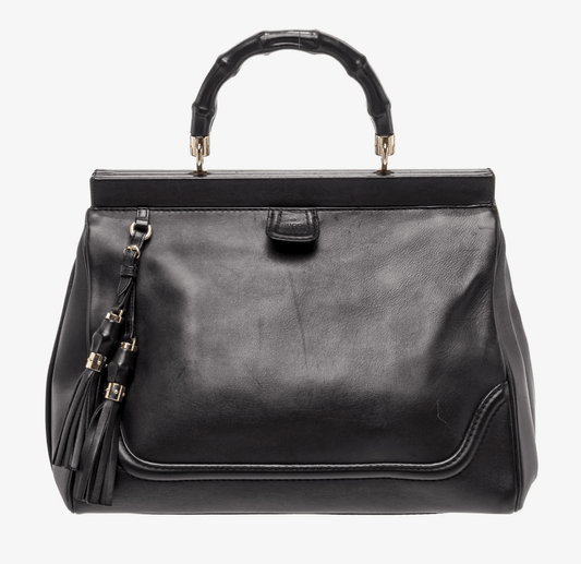 Clothing | Vintage Gucci Black Leather Bamboo Handle Tote with gold hardware and tassels by Bella Cucina – clothing
