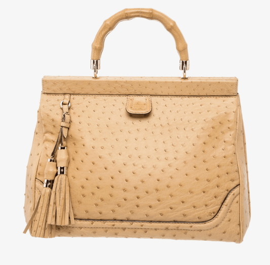Clothing | Vintage Gucci Ostrich Bamboo Handle Tote with silver hardware and tassels by Bella Cucina – clothing
