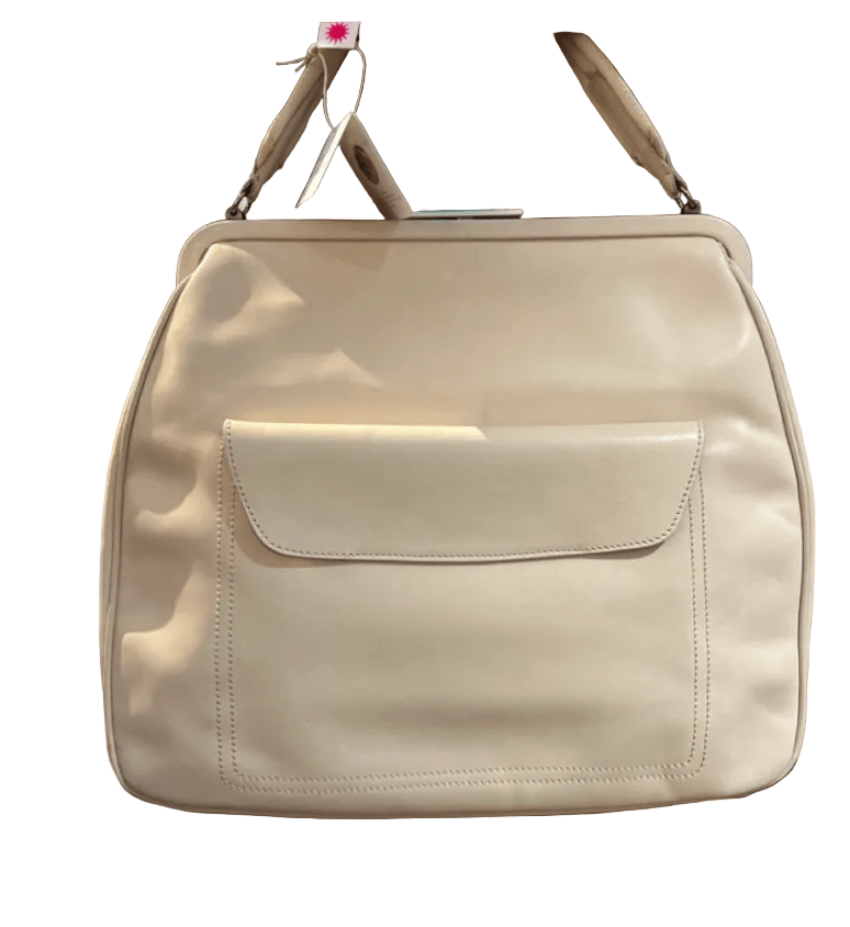 Vintage Marni white leather tote handbag with clasp lock closure at Bella Cucina in Atlanta