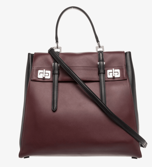 Clothing | Vintage Prada Black and Burgundy Tote with Silver Clasp Hardware by Bella Cucina – Vintage Clothing: Bag